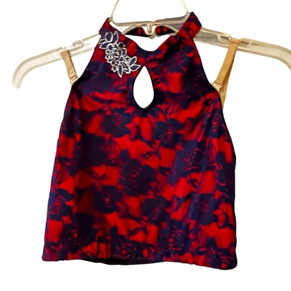 10th House small adult 2 piece dance set navy red lace Applique recital - Picture 9 of 16